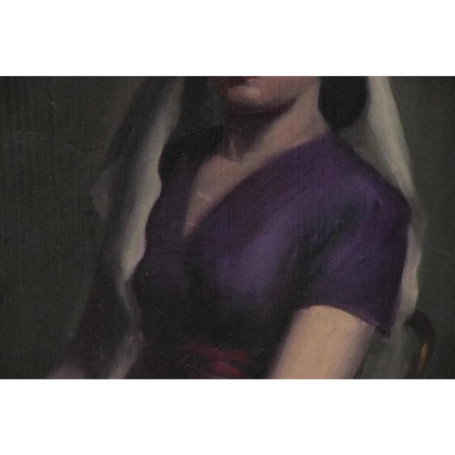 Mid 20th Century Oil on Canvas Portrait Painting of a Veiled Lady For Sale - Image 4 of 7
