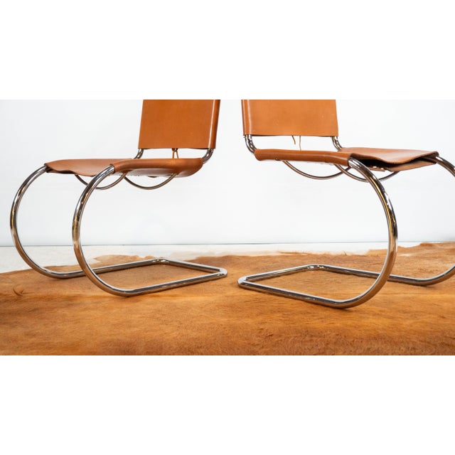 1970s Mies Van Der Rohe Attr. 'Mr10'. Cognac Leather Chairs - A Pair For Sale In Boston - Image 6 of 13