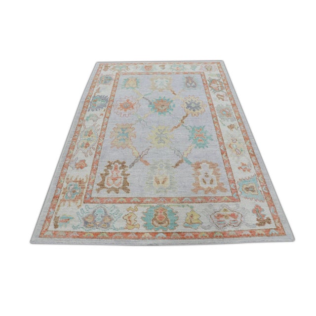Early 21st Century Multicolor Handwoven Turkish Oushak Rug 5'2" X 7' For Sale - Image 9 of 10