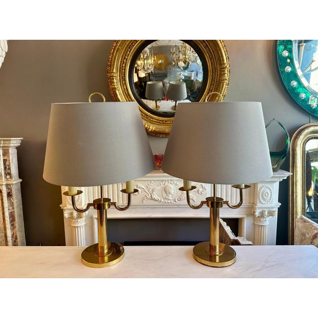 French Bouliotte Gilt Brass Candle Lamps, 1950s, Set of 2 For Sale - Image 4 of 18