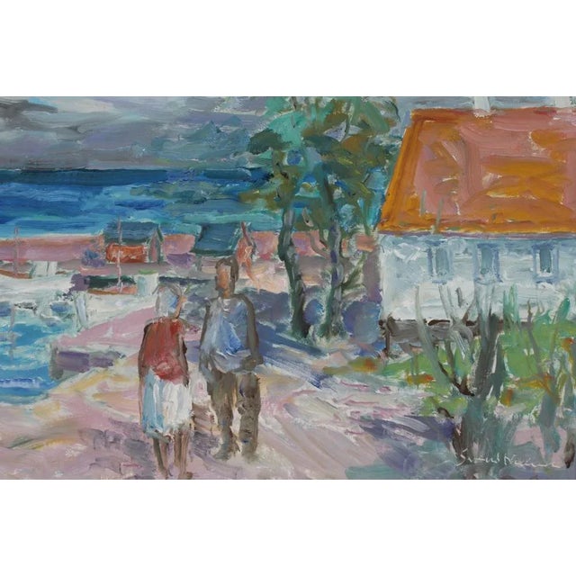 Danish artist Svend Nielsen (1908-93) Oil painting with motif from Gudhjem on the island Bornholm, Denmark Oil on canvas...