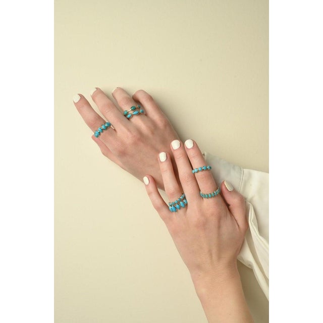 Metal Marquise Cut Turquoise Eternity Band Size 6.5 For Sale - Image 7 of 9