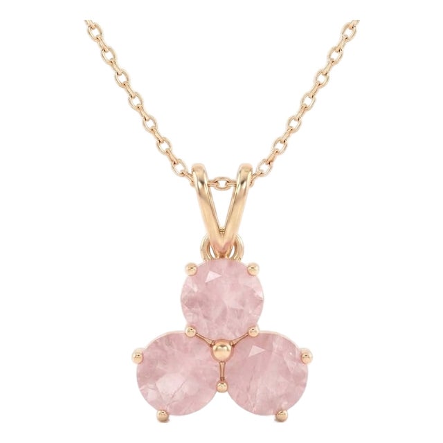 Rose Quartz Triple Stone Pendant | Natural Pink Gemstone Necklace | Romantic Gift for Her For Sale