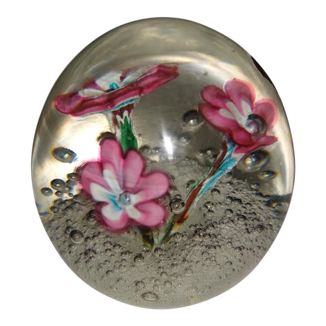 Vintage Pink Daisy Murano Blown Glass Paperweight For Sale