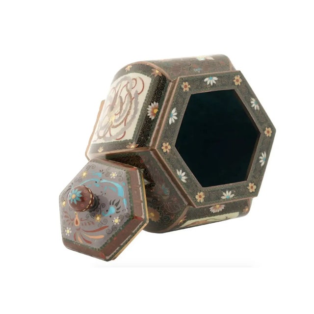 Late 19th Century Antique Meiji Japanese Cloisonne Goldstone Lidded Jar Phoenix Birds and Flowers For Sale - Image 5 of 6