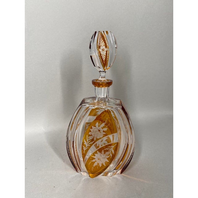 Glass 19th Century Bohemian Art Deco Amber Cut Crystal Carafe Decanter For Sale - Image 7 of 7