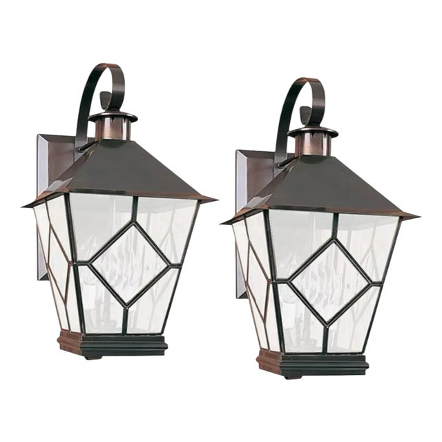 Pair of Traditional Del Mar Lantern Sconces Finished in Matte Bronze For Sale