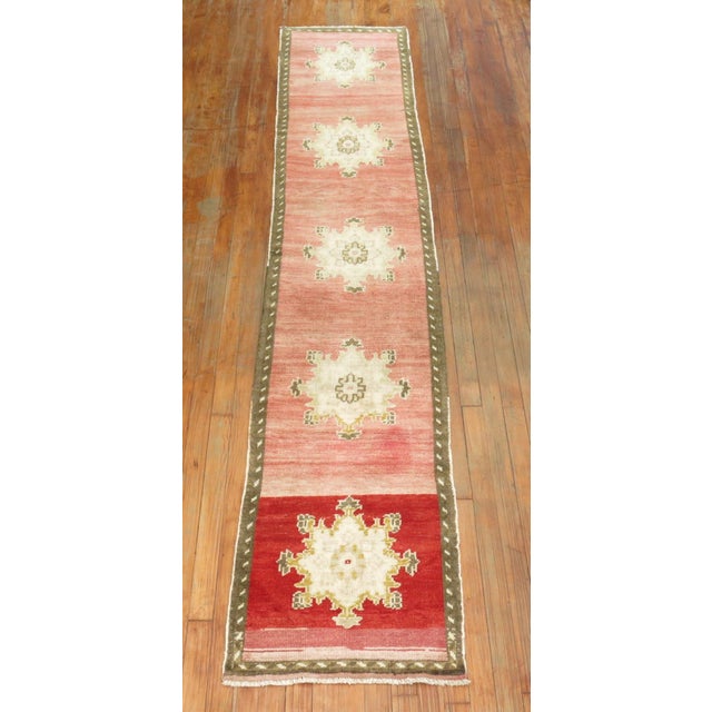Mid 20th Century Floral Vintage Zabihi Collection Narrow Turkish Runner - 1'10" x 9'8" For Sale - Image 5 of 5