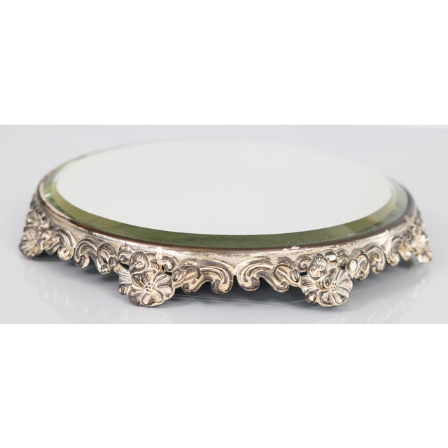 Art Nouveau Antique Silver Plate Floral Mirror Plateau Tray For Sale - Image 3 of 7