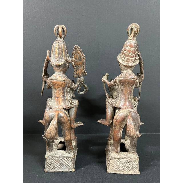 Pair of African Tribal Art Benin Bronze Warrior Figures on Horseback For Sale - Image 16 of 16