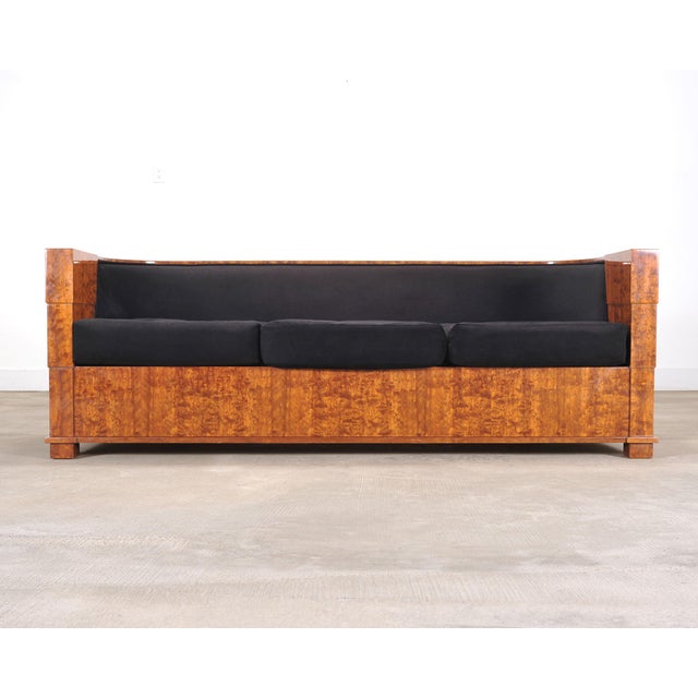 Art Deco Leon Rosen Art Deco Style Burlwood Waterfall Sofa Settee For Sale - Image 3 of 18