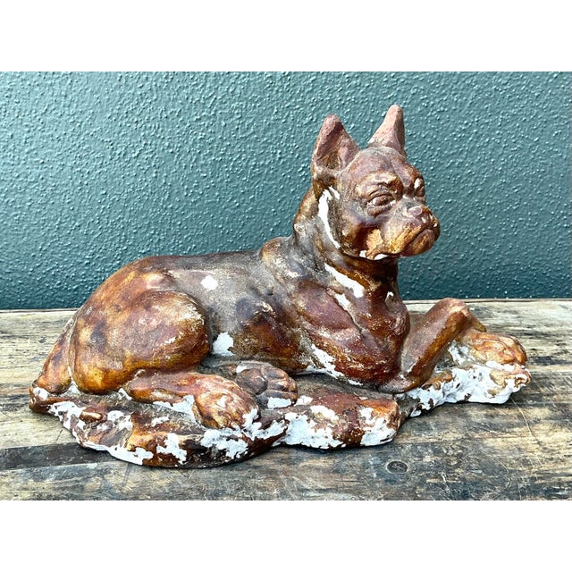 Brown Vintage Distressed Plaster Dog For Sale - Image 8 of 12