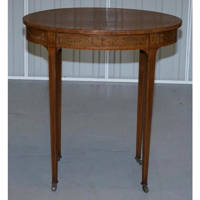 Victorian Sheraton Inlaid Oval Side Table in Walnut For Sale - Image 15 of 18