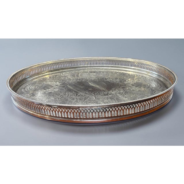 Metal Silver Plate Gallery Tray on Bun Feet For Sale - Image 7 of 7