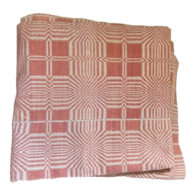 Antique Early American C. 1840 Orange and White Woven Jacquard Blanket Coverlet For Sale