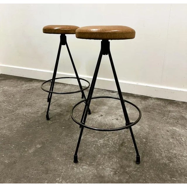 Vintage French Industrial Metal Frame Bar Stools, 1970s, Set of 2 For Sale - Image 10 of 13