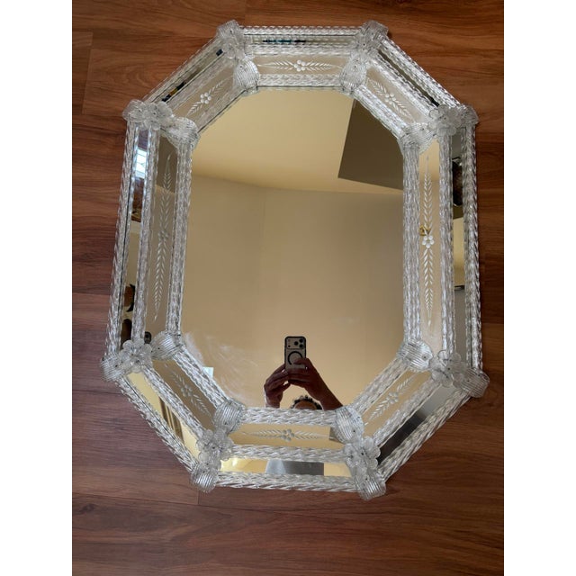 Vintage Venetian Murano Style Octagonal Glass Mirror For Sale In New York - Image 6 of 12