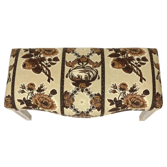 Traditional Floral Bench With Painted Wood Frame For Sale - Image 3 of 4