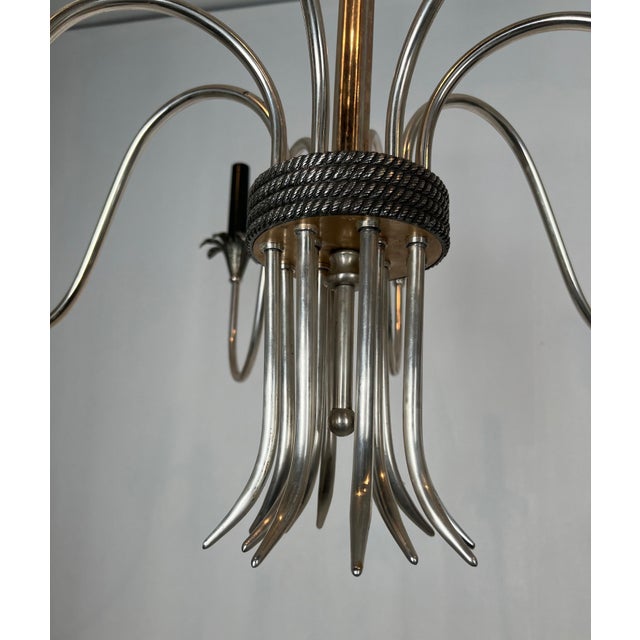 1940s Neoclassical style silver metal chandelier by Maison Charles For Sale - Image 11 of 12