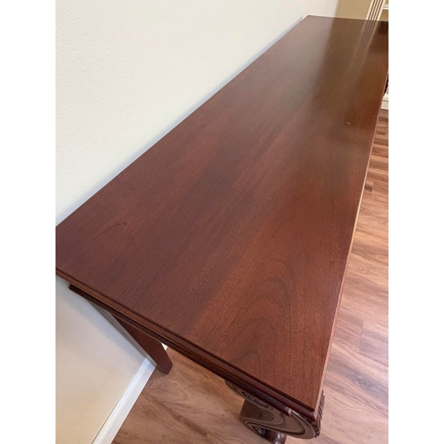Late 20th Century Polo Ralph Lauren Mahogany Regency Console Table 72in Carved Scroll Legs For Sale - Image 9 of 15