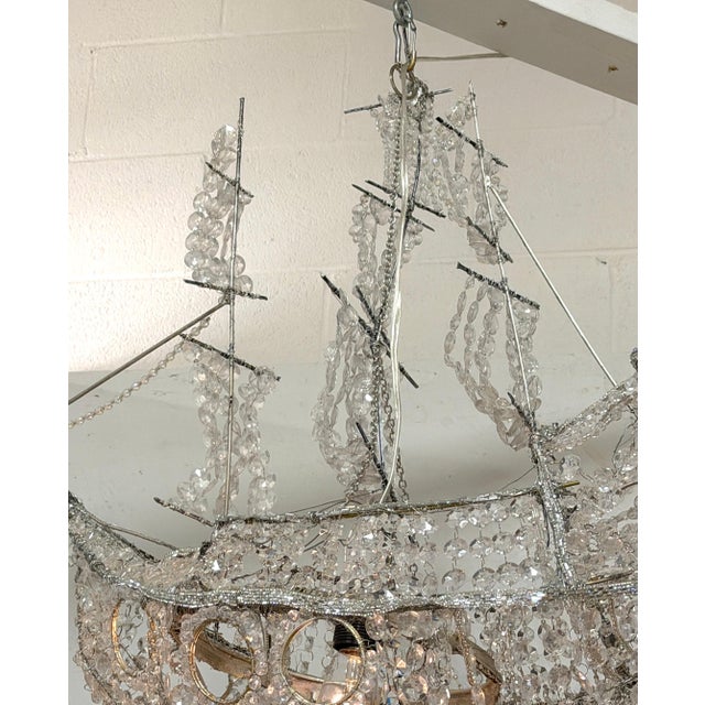 Italian Vintage Venetian Style Lucite Crystal Ship Motif Chandelier For Sale - Image 4 of 18