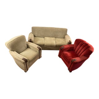 1920s Deco Sofa and Chair Set For Sale
