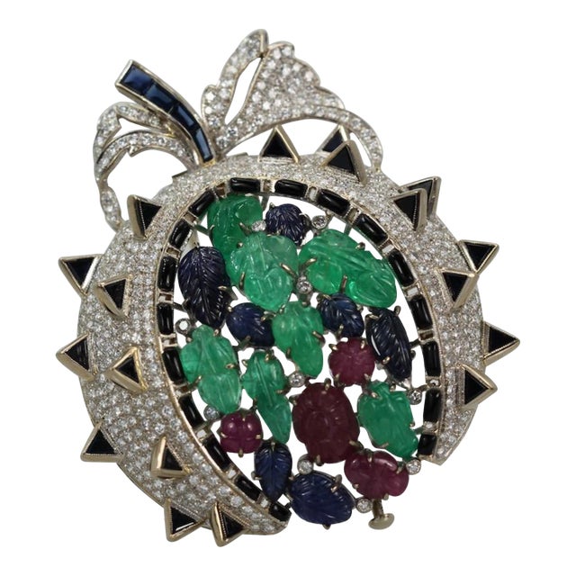 1970s Tutti Frutti 18k Brooch Pendant For Sale