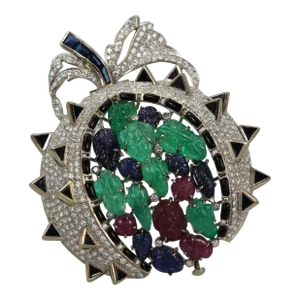 1970s Tutti Frutti 18k Brooch Pendant