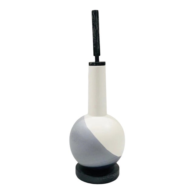 Danish Modern Style White and Gray Hand Dipped Ceramic Bottle For Sale