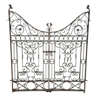 Antique Spanish Renaissance Scrolling Wrought Iron 57 X 47 Garden Entry Gate Set For Sale