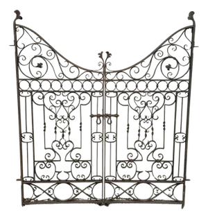 Antique Spanish Renaissance Scrolling Wrought Iron 57 X 47 Garden Entry Gate Set