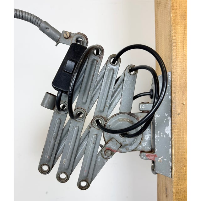 Mid-Century Modern Industrial Grey Gooseneck Scissor Wall Lamp from Elektroinstala, 1960s For Sale - Image 3 of 18