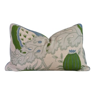 Christopher Farr Cloth Carnival Print Linen 15x24" Lumbar Pillow in Blue & Green- Single For Sale