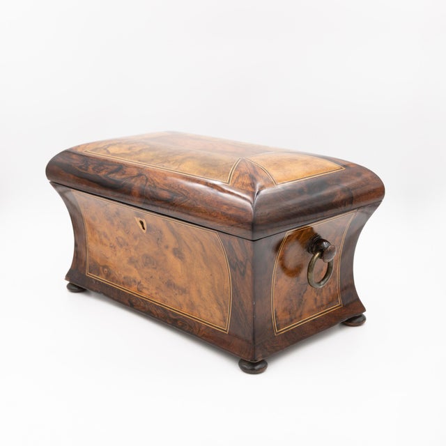 Mid 19th Century William IV Dome Top Bombé Box in Burl Walnut With Boxwood Stringing For Sale - Image 11 of 11