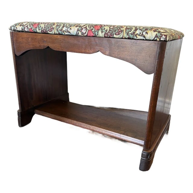 Art Deco Wood Vanity Bench With William Morris Golden Lily Upholstery For Sale
