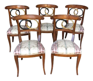 Late 20th Century Carved Snakes and Pink Upholster Chairs - Set of 5