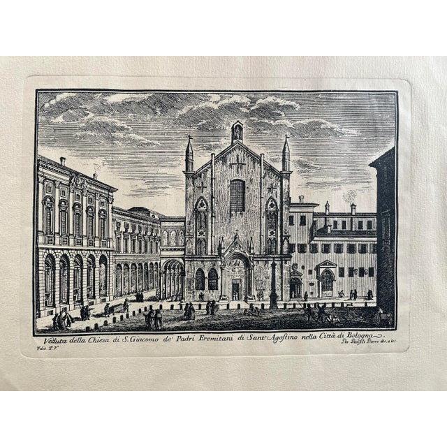 Traditional Late 19th Century Antique Engraving Pio Panfili Veduta Della Chiesa Di Giacomo, Bologna, Framed For Sale - Image 3 of 12
