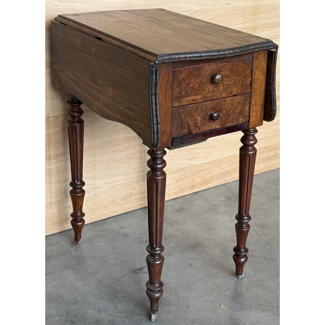 Victorian Wood Drop Leaf Side Table With Turned Legs and Wheels For Sale - Image 4 of 18