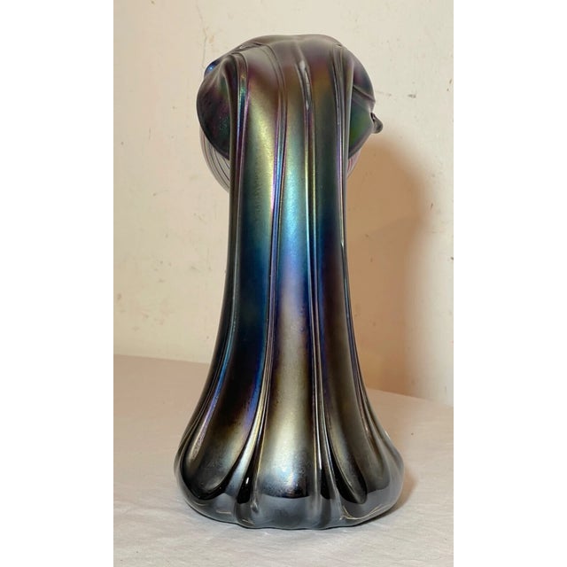1980s 1980s Rare Hand Blown Aurene Iridescent Rainbow Glass Vase Holding Sphere Sculpture For Sale - Image 5 of 16