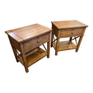 Pair of Estate Ethan Allen Mahogany Nightstands With Drawer & Pullout For Sale