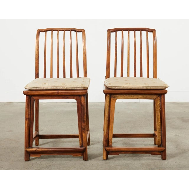 Chinese Set of Four Chinese Provincial Spindleback Elm Dining Chairs For Sale - Image 3 of 12