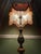 Vintage Victorian Revival Table Lamp Heavy Brass Stone Base Amber Fringe Shade For Sale In Philadelphia - Image 6 of 16