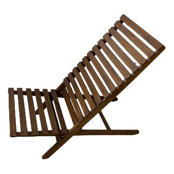 Foldable Slatted Teak Lounge Chair For Sale