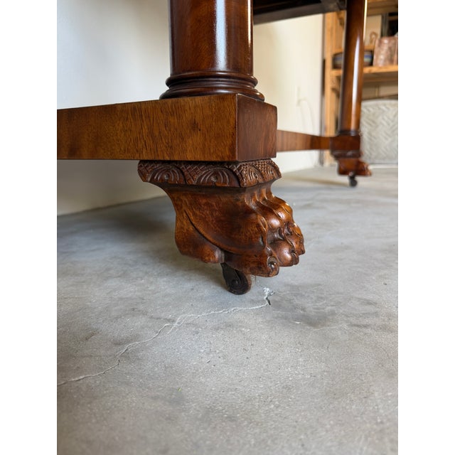 Antique Empire Style Console Table With Carved Paw Feet & Casters For Sale - Image 11 of 17