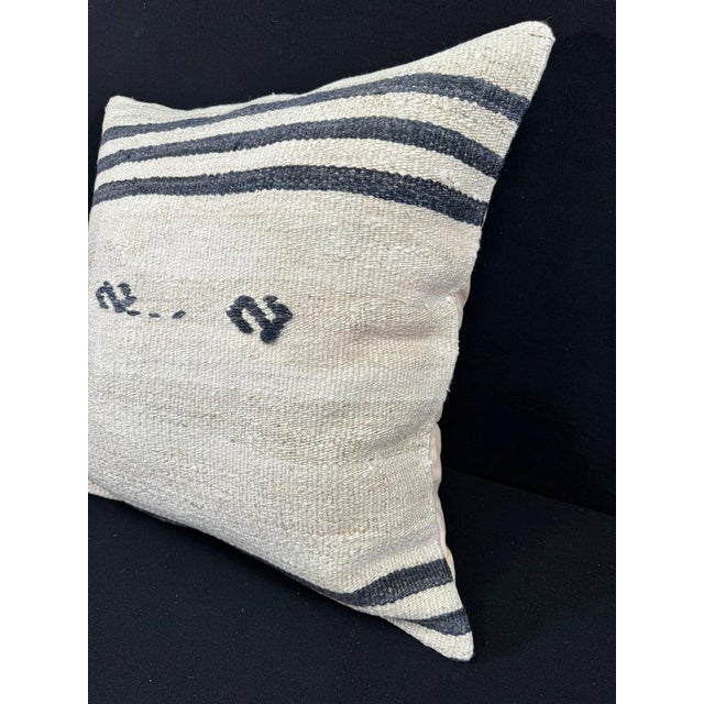 Contemporary Turkish Hemp Pillow Cushion Natural Beige Black Pillow Cushion Cover 24"x24" For Sale - Image 3 of 4