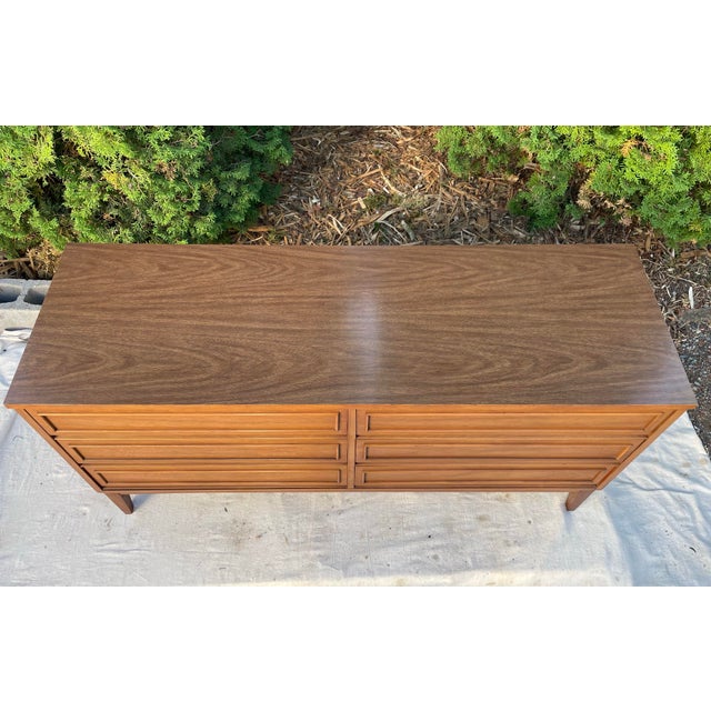 Mid-Century Modern Vintage Dixie Furniture Co. Walnut 6-Drawer Lowboy Dresser, Mid-Century Modern For Sale - Image 3 of 10