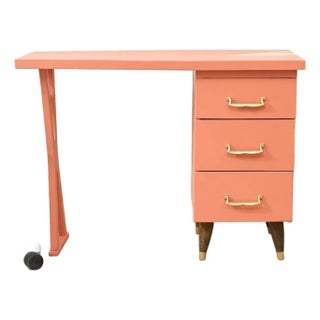 Vintage Peach Single Pedestal Desk For Sale
