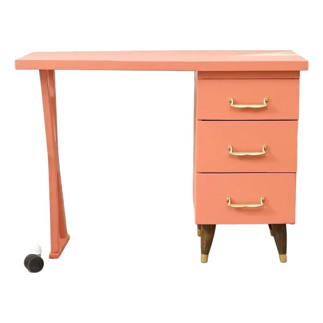 Vintage Peach Single Pedestal Desk For Sale