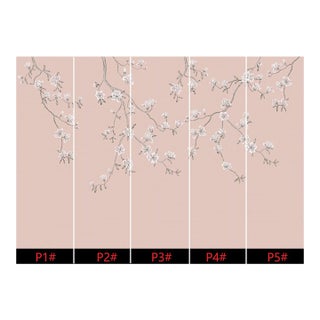 W36'* H96"/Panel, a Set of 6 Panels Magnolia Wallpaper, Mauve Magnolia Wallpaper For Sale