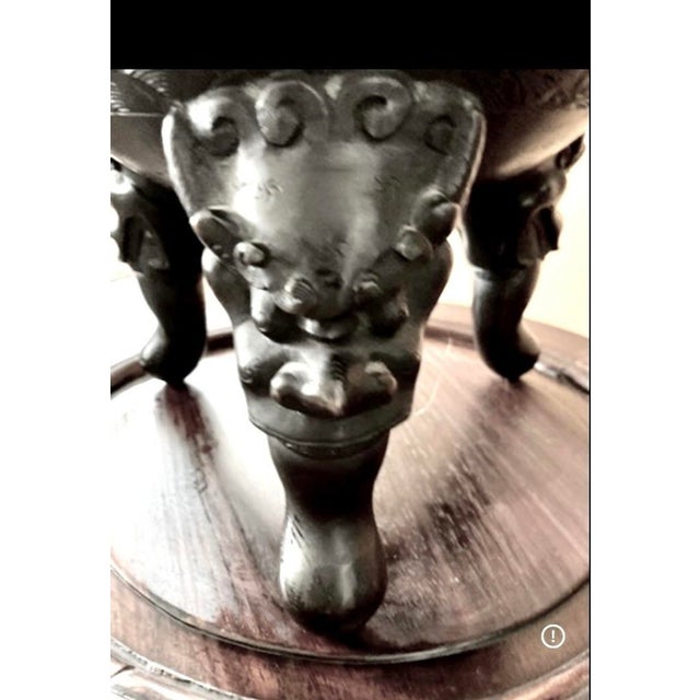 Asian Antique Chinese Bronze Ding Censer With Foo Dog Lid, Late Qing Dynasty (C. 1880–1912), 19” H For Sale - Image 3 of 7